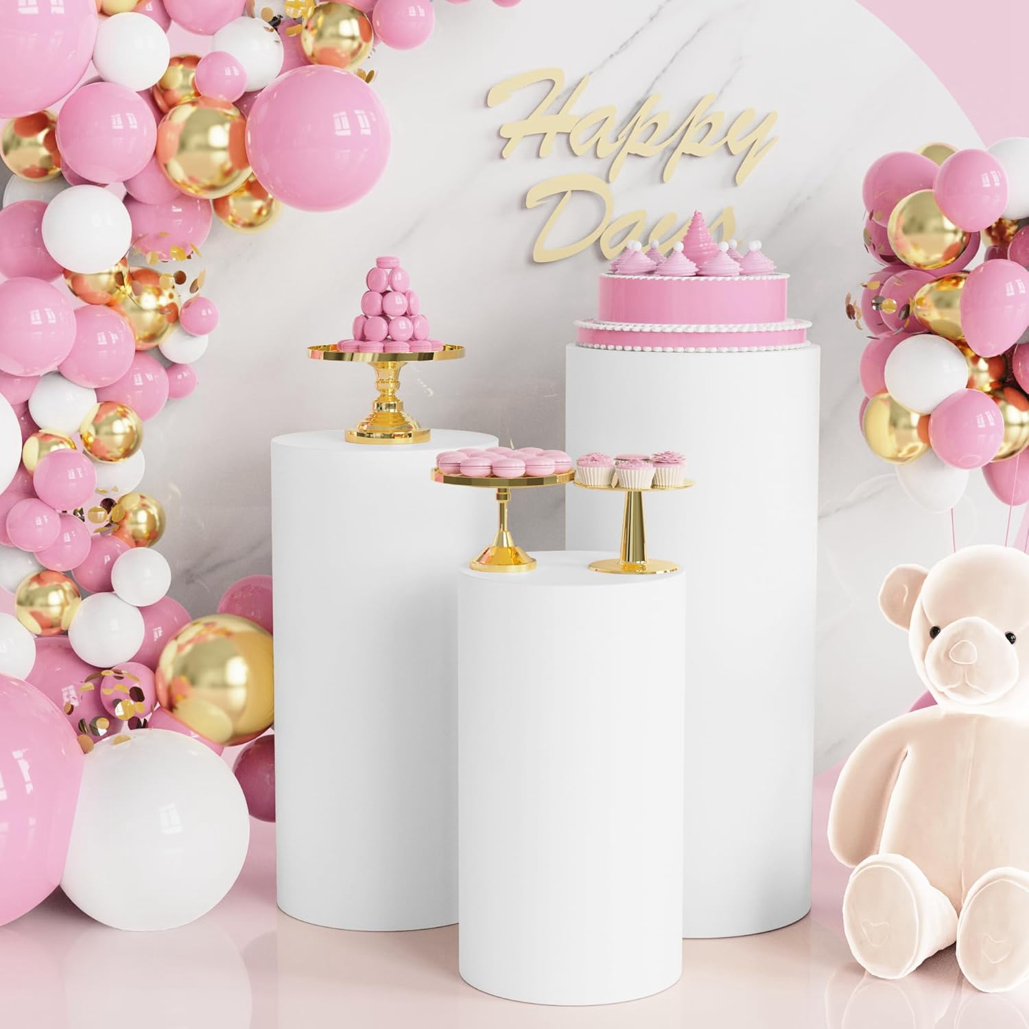 Dessert Table Backdrop - Yeele 1PCS/3PCS/5PCS White Cylinder Stand Cover