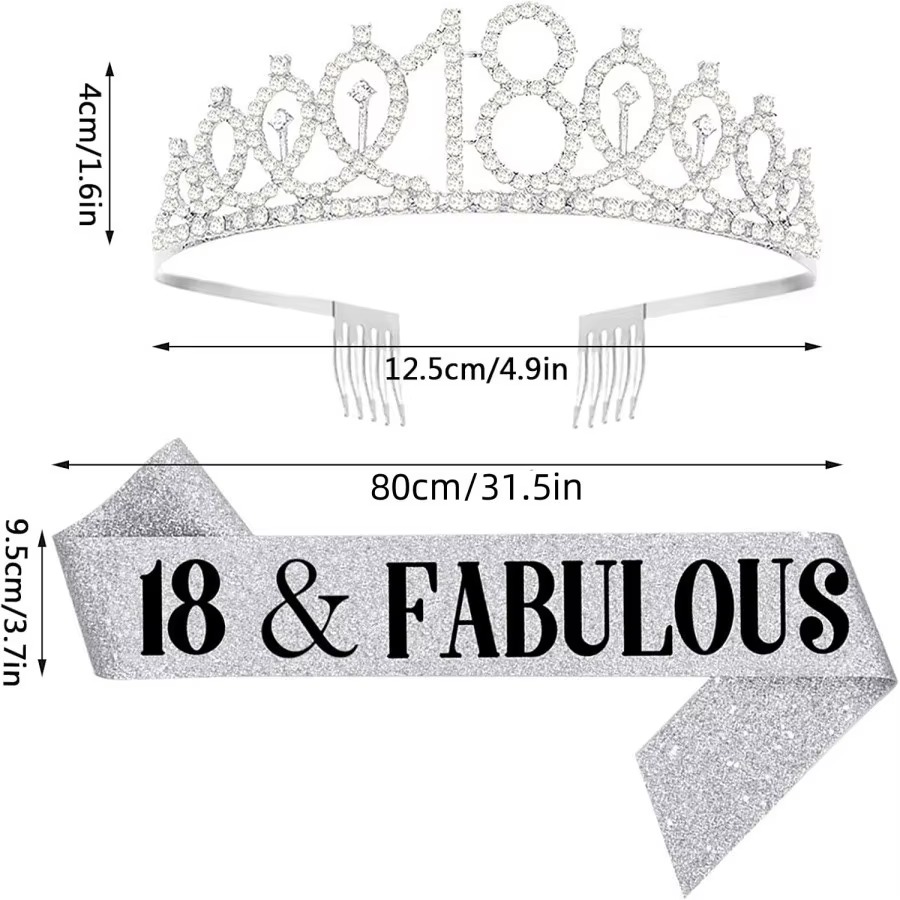 Glitter Silvery Birthday Tiara - Birthday Sash Glitter review and price