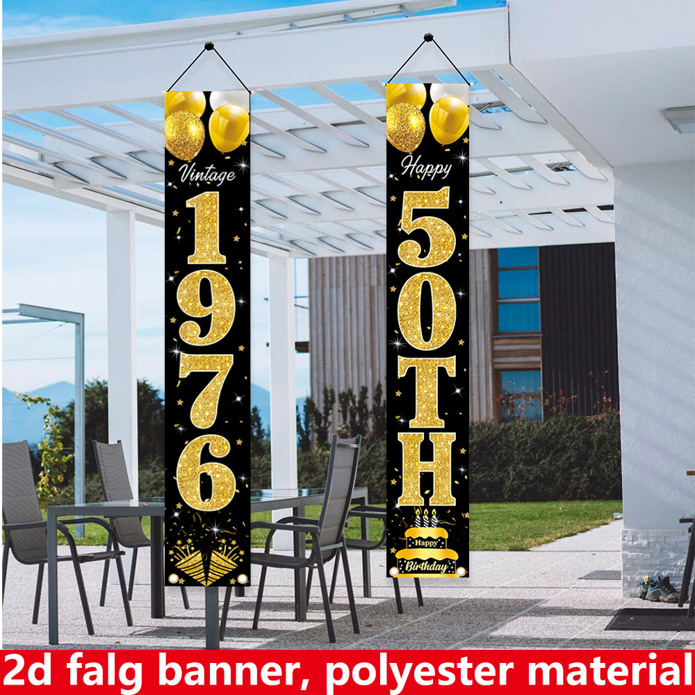 2D flat banner, 2pc birthday b - Party Banner Gold review and price