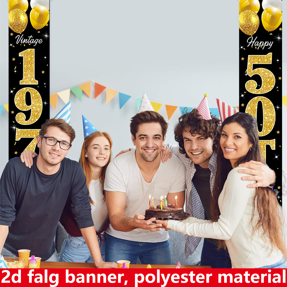 2D flat banner, 2pc birthday b - Party Banner Gold review and price