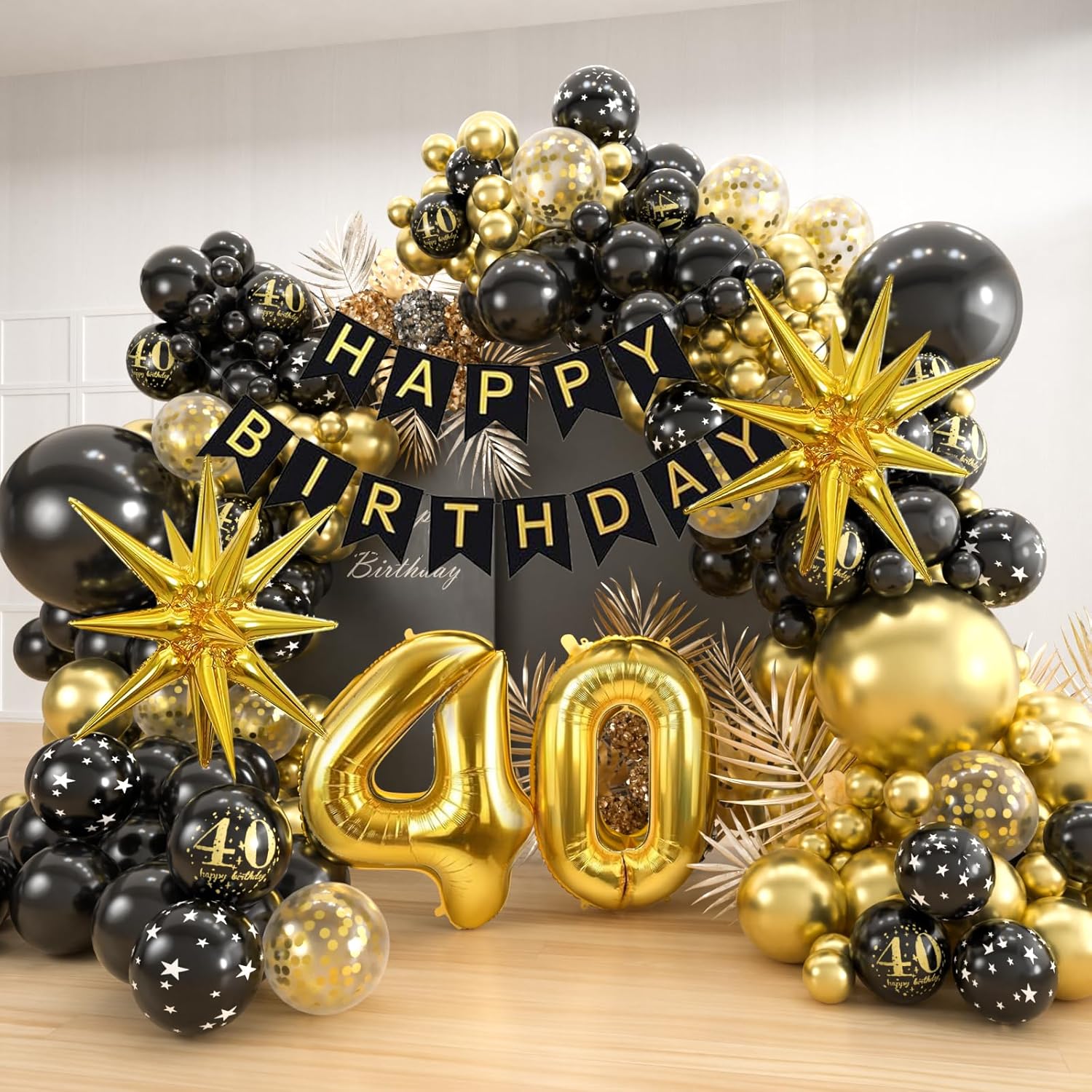 40th Black Gold Balloon Garlan - Party Banner Gold review and price