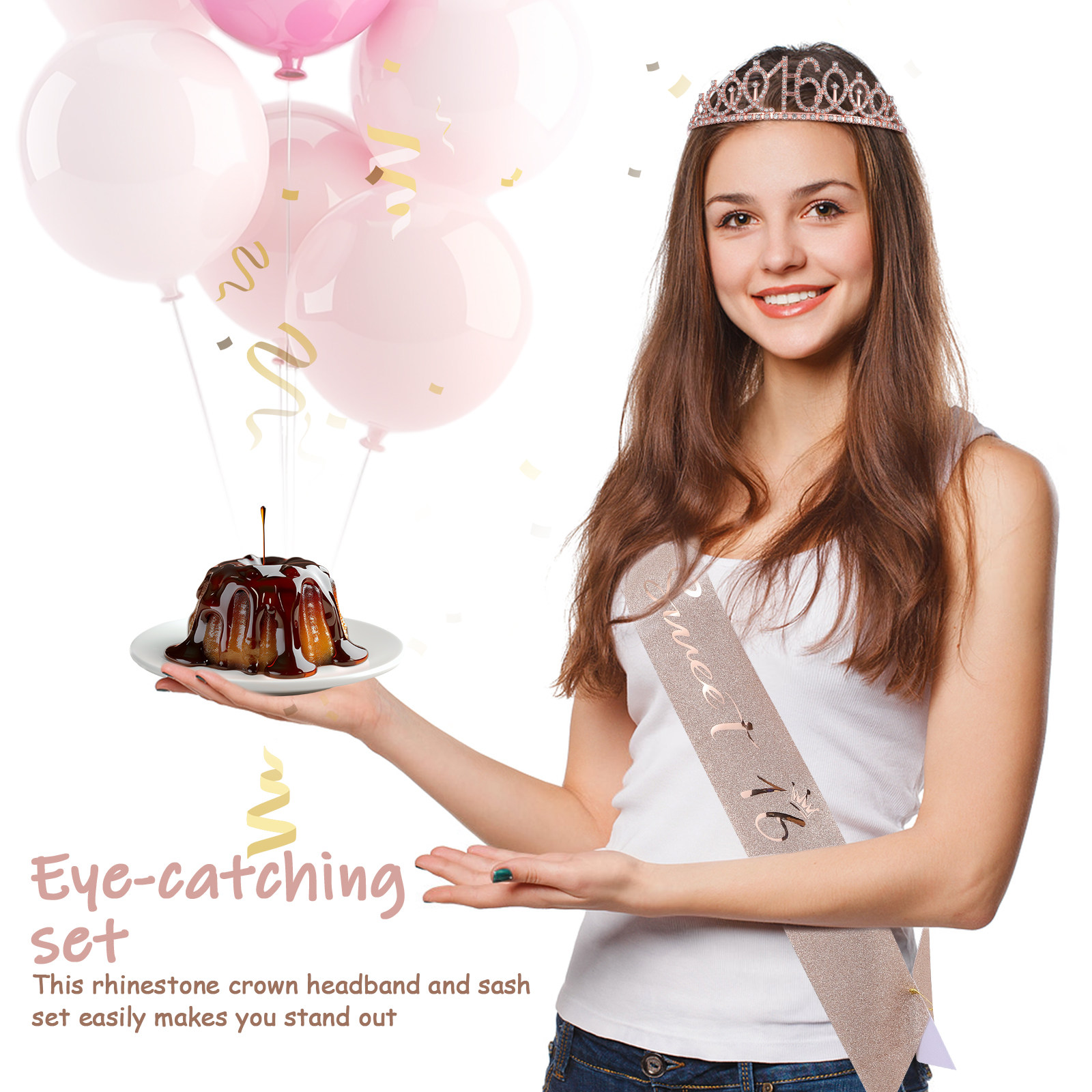 1Set Glittering Birthday Tiara - Birthday Sash Glitter review and price